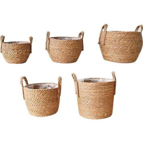 Handwoven Basket Hand Plant Basket Woven Straw Basket Desktop Storage Baskets for Flower Pot Floor Indoor Plant Home Decoration