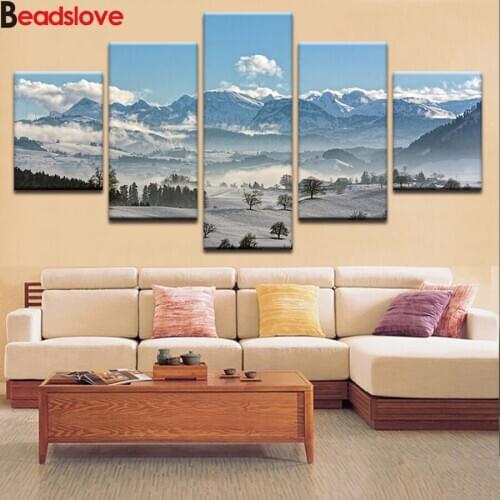 5 PCS 5D DIY Diamond Painting Cross Stitch kit Snow Mountain landscape Diamond Embroidery mosaic ChildrenS Room Decoration