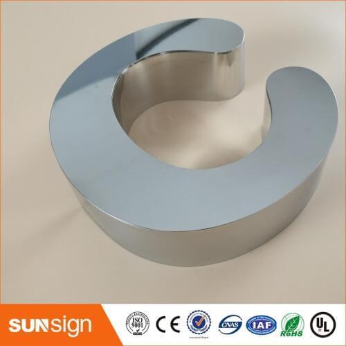 Stainless steel channel letter outdoor mirror polished chrome metal letter