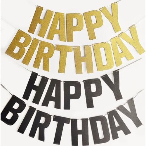 Happy Birthday Bunting Banner Gold Sliver Letters Happy Birthday Garlands String Baby Shower Boy Girl Birthday Party Decoration