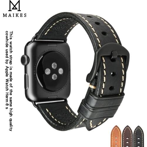 MAIKES High Quality Cow Leather Watch Loop Band for iWatch Wristband 40 44mm Soft Apple Watch Strap 42 38mm Series 2 3 4 5 6 SE