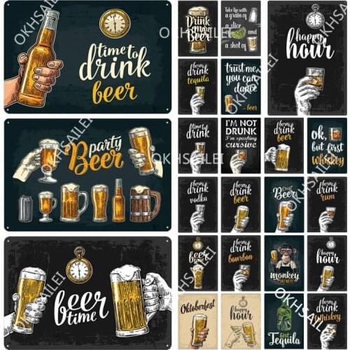 Hand Holding Beer Stopwatch Time To Drink Beer Metal Sign Vintage Tin Sign Plaque Metal Vintage Wall Art Decor For Bar