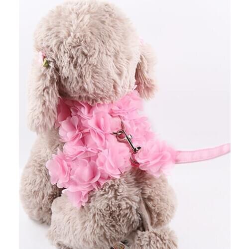 Pet Dog Leash and Harness Pink Flower Cat Puppy Vest Harness with Leash Chest Strap Leashes For Chihuahua Teddy Pet Leads