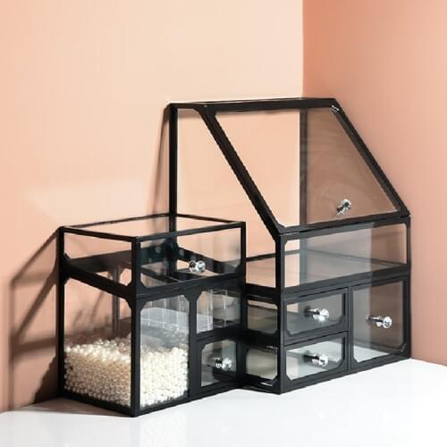 Glass dustproof lipstick finishing cosmetic storage box desktop skin care product dressing table large capacity rack