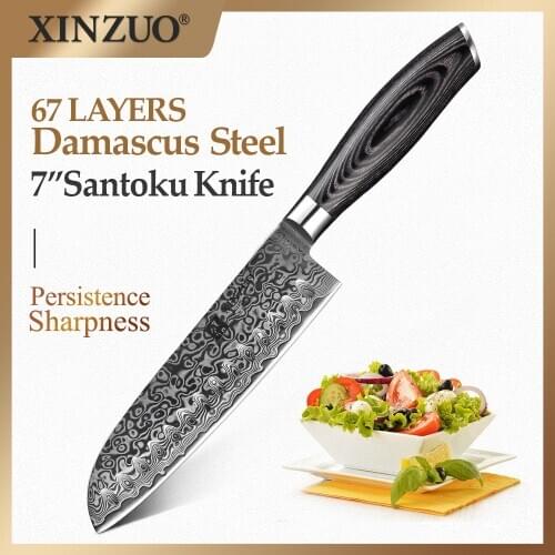 XINZUO 7"inch Japanese Chef Knife 67 Layer High Carbon Damascus Steel Kitchen Knives with Pakka Wood Handle Meat Santoku Knife
