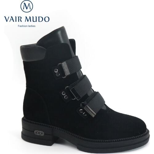 VAIR MUDO Ankle Boot Shoes Women Snow Winter Warm Wool Low Heels Boot Women Fashion Genuien Leather Round Toe Waterprooform DX34