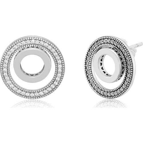 Woman Earrings Forever Signature Earrings Clear CZ Elegant Jewelry Making 925 Original Silver Fashion Earring Studs