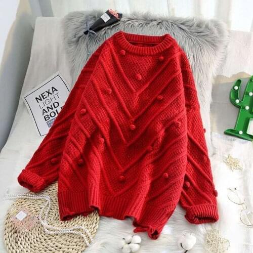 OMCHION Pull Femme 2020 Christmas Handmade Sweater Women Loose Korean Style Ins Chic Pullovers Thick Oversized Pink Jumper LYT60