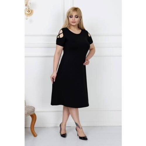 LYCRA Women Black Large Size Handles Cross Piping Viscose Dress