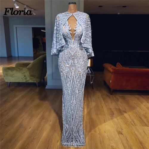 New Aibye Beading Crystal Evening Dresses African Muslim Prom Pageant Dress 2018 gala jurken Robe de soiree abendkleider Gowns