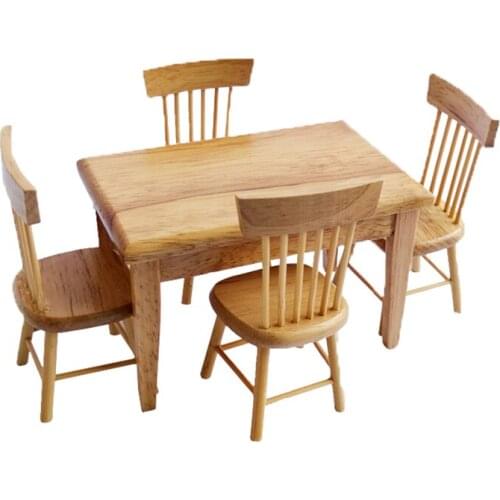 1Set Dining Table Chair Model 1:12 Dollhouse Miniature Wooden Furniture Toy Set High Quality