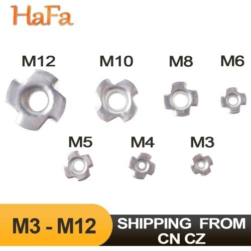 10/50PCS M3 M4 M5 M6 M8 M10 M12 Zinc Plated Four Claws Nut Speaker Nut T-nut Blind Pronged Tee Nut for Wood Furniture Hardware