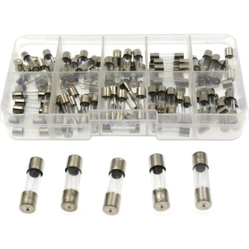 100Pcs Set 5X20mm Quick Blow Glass Tube Fuses Assorted Kits Fast-Blow Glass Fuses 0.2A 0.5A 1A 2A 3A 5A 8A 10A 15A 20A