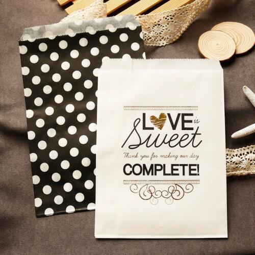 20pcs Gift Paper Bags White Dots Love is Sweet Hot Stamping Gift Packaging Bags Food Cookie Candy Bag Party Birthday Supplies
