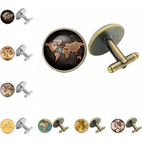 2020 New Black Earth Globe Badge / Bronze Cufflinks Gothic Glass Convex Mens Cufflinks Mens Gift Jewellery