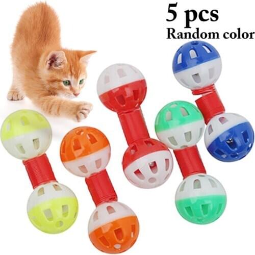 Legendog 5Pcs Plastic Cat Ball Toys Creative Spring Design Funny Kitten Bell Toy Pet Accessories Set Pet Supplies Random Color