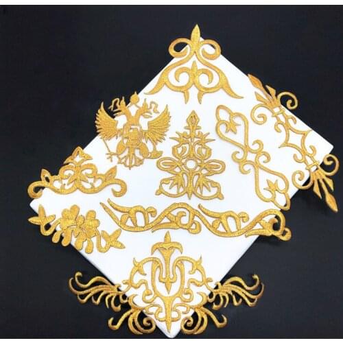 5Pcs Gold Retro Iron on Appliques in Garments Steamers Clothing Embroidery Patch Fabric Sticker Iron On Patch Craft Sewing
