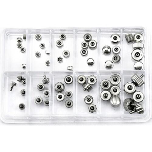60Pcs Watch Crown Chronograph Button Watch Replacement Accessories Kit Watch Repairing Tool for Watchmakers