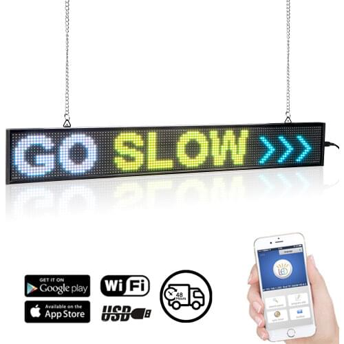 66cm P5 RGB Full Color 16*128 Pixel Led Sign Android iPhone WiFi Remote Programmable Scrolling Message Advertising Display Board