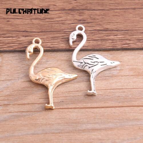 8PCS 25*40mm New Product Two Color Flamingo Charms Animal Pendant Jewelry Metal Alloy Jewelry Marking