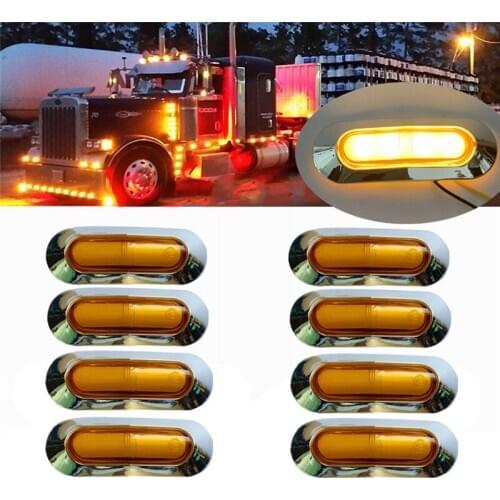 8PCS Trailer Lights LED Side Marker Lights Truck Lighting 12-24v Truck Marker Lights Amber 4LED Side Light For Trucks