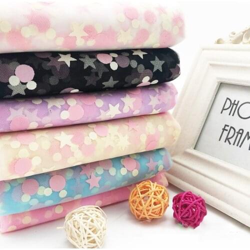 1m Width 150cm Sparkly Colorful Star Mouse Mesh Fabric for Childrens Clothing Princess Banquet Wedding Party Dress Home Decor