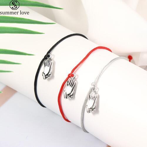 Stainless Steel Prayer Palm Charm Bracelet Fashion Soft Polyester Rope Bracelets for Women Mens Jewellery Buddha Custom Jewelry