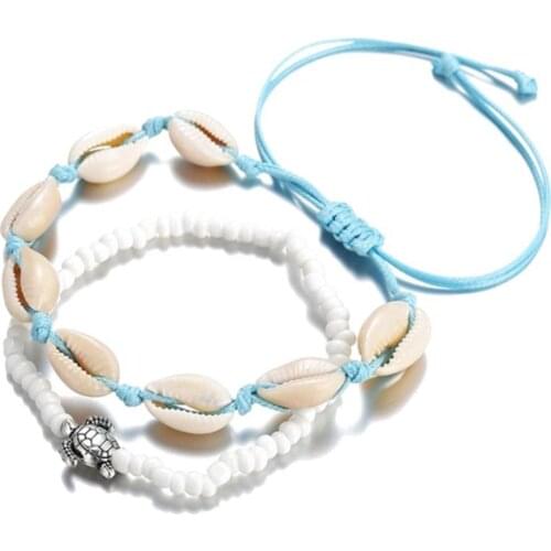 2Pcs Turtle Shell Charm Beaded Anklets Women Ankle Foot Bracelet Sandal Jewelry Vintage sea turtle shell Woman Anklets