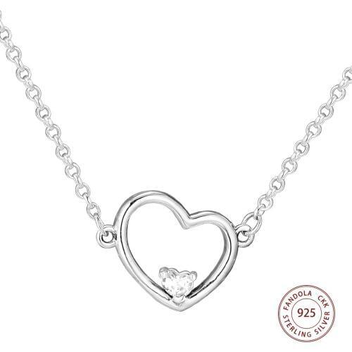 Authentic 925 Sterling Silver Asymmetric Heart of Love Necklaces for Women S925 Chain Necklaces & Pendants Fine Jewelry Gift