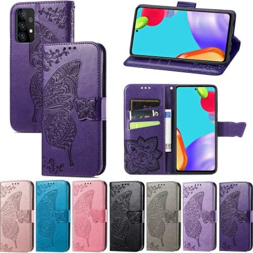 Luxury BUTTERFLY Flip Case For SAMSUNG GALAXY A52 A 52 4G 5G A52 A 5 2 Fashion Soft SILICONE SLOT Cover Wallet Leather Cases