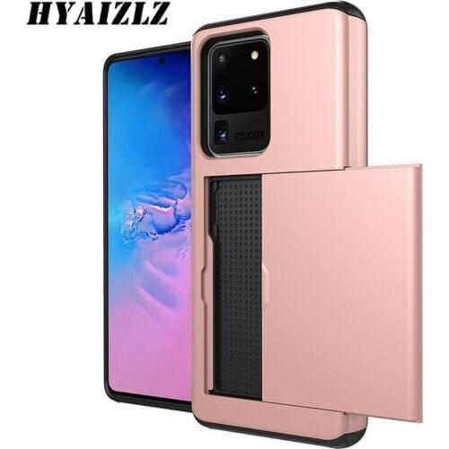 Slide Card Holder Back Case for Galaxy S21 Note 20 10 S20 Ultra S8 S9 Plus S10E Dual Layer Shockproof Armor Rugged Wallet Cover