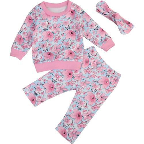 Citgeett New Kids Baby Girls Floral Long Sleeve Tops Floral Sweatshirt Pants Cute Clothes Outfits Cotton 0-3Y