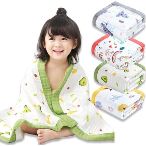 Childrens blanket bath towel 110 * 110cm cotton class a gauze cartoon color printing six layer wide edge infant blanket