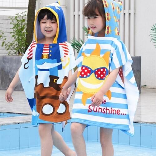Princess Dinosaur Kids Hooded Bath Towel Microfiber Boys Girls Beach Towels Super Absorbent Cartoon Child Sunscreen Beach Shawel