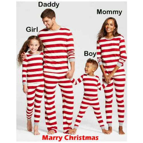 Family Match Kid Mom Dad Christmas Pajamas PJs Set Gift Long Sleevel Red Striped New Year Clothes Sets Xmas Sleepwear Nightwear
