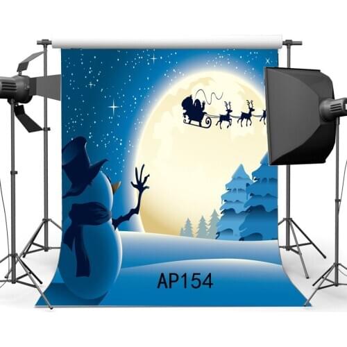 Photography Backdrops Christmas Tree Bokeh Halos Twinkle Falling Snowflakes Snowman Heavy Snow Moon Scene Background