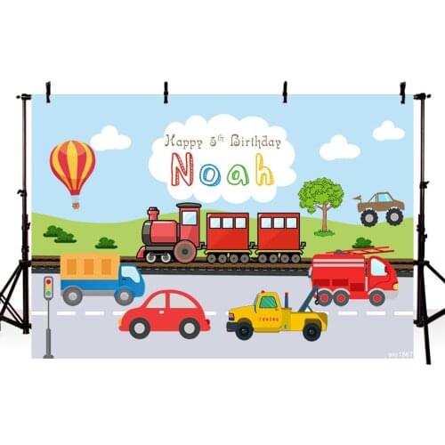 Boys Cars Birthday Party Backdrop for Photo Studio Custom Name Transportation Theme Backgrounds Photocall 220x150cm