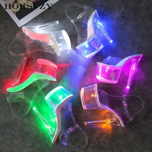HOKSZVY 34-43 New Heels Nightclub High Heels Shoes Luminous Sandals Shoes Catwalk Pole Dancing Shoes Crystal Bottom LFD
