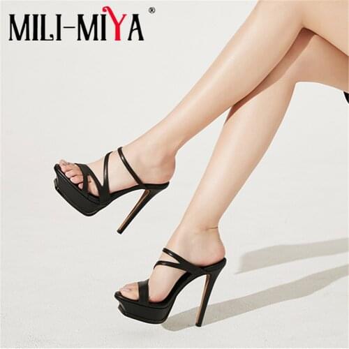 MILI-MIYA New Arrivals Women Platform Super High Heels Sandals Peep Toe Summer Slippers Fashion Black Party Wedding Mule Shoes