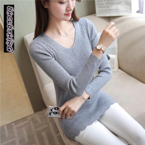 New 2018 Autumn Winter fashion women sweater sweet female long sleeved V-neck slim sexy tight sweaters women Knitted Pullovers