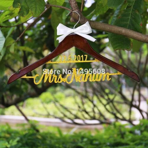 Personalized Gold Wedding Hanger with Date, Bridal Bride Hanger, Custom Dress hanger,Acrylic Wedding Hanger