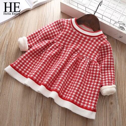 HE Hello Enjoy Girl Dress 2019 Autumn Winter Cotton Plaid Dresses Elegant kids Clothes For girls Infantil Clothing Cute Kidswear