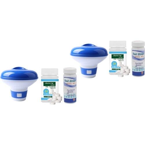 Pool Floating Chemical Chlorine Dispenser Kit SPA w/ Cleaning Tablets and Test Strips Disinfection Improve Water Sanitation