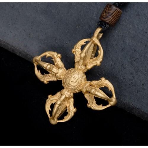 925 Sterling Silver Gold-plated Five Strands of Vajra Pestle Pendants with Chains Men Women Jewelry Buddhism Amulet Necklace