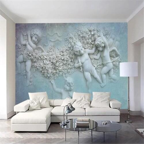 Milofi professional custom large wallpaper mural European little angel Cupid TV background wall