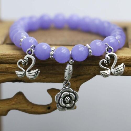Purple Chalcedony Beads Bracelet Natural Stone Flowers Pendant Tibet Silvercolor Accessories Hand Chain For Women Girls gifts