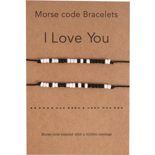 Adjustable Morse Code Bracelet Women Men Handmade Braided Black Rope Bracelet Couple Jewelry