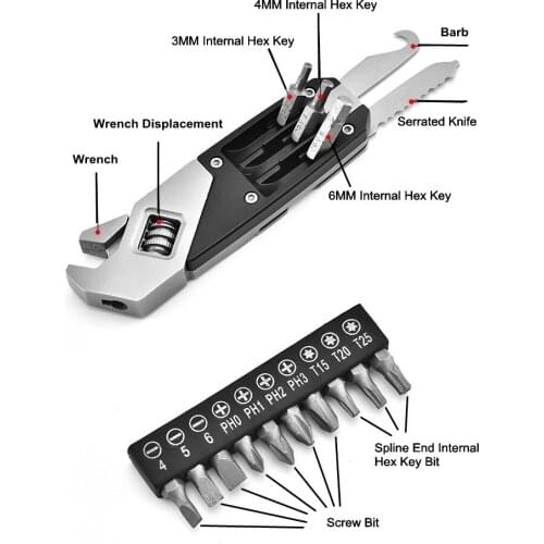 Free Shipping Stainless Steel Adjustable Spanner Folding Hexagon Socket Wrench Multifunction Wrench with Screwdriver P4-1013