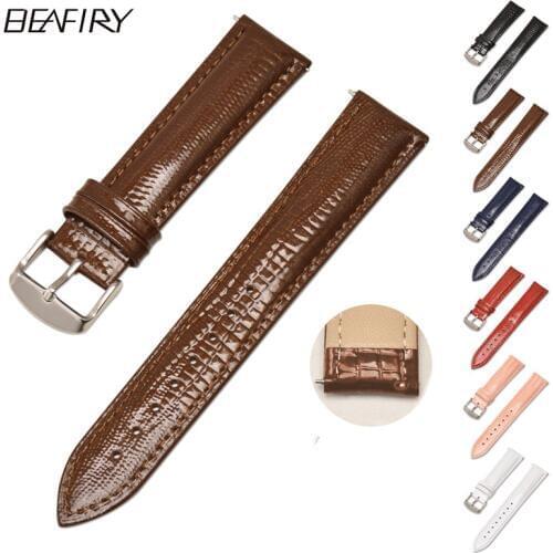 BEAFIRY 14mm 16mm 18mm 20mm 22mm 24mm Watch Band Lizard Pattern Calfskin Genuine Leather Watchbands Bracelet Thin Watch Strap
