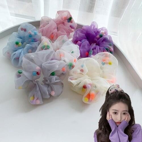 1Pcs Hair Circle Girl Color Ball Silk Scrunchie Elastic Handmade Band Multicolor Hair Ponytail Holder Headband Hair Accessories